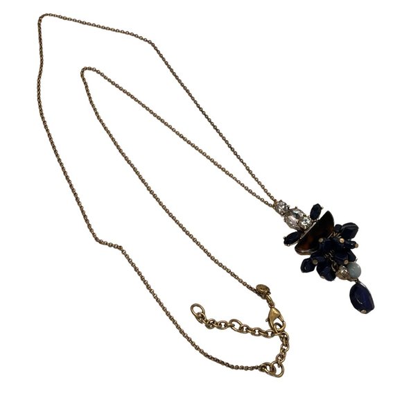 J. Crew Navy Blue Tortoise Shell Rhinestone Necklace - Picture 3 of 6